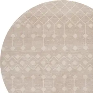 Photo of 4' Beige Geometric Power Loom Round Rug