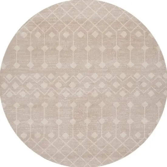 4' Beige Geometric Power Loom Round Rug Photo 4