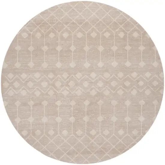 4' Beige Geometric Power Loom Round Rug Photo 2