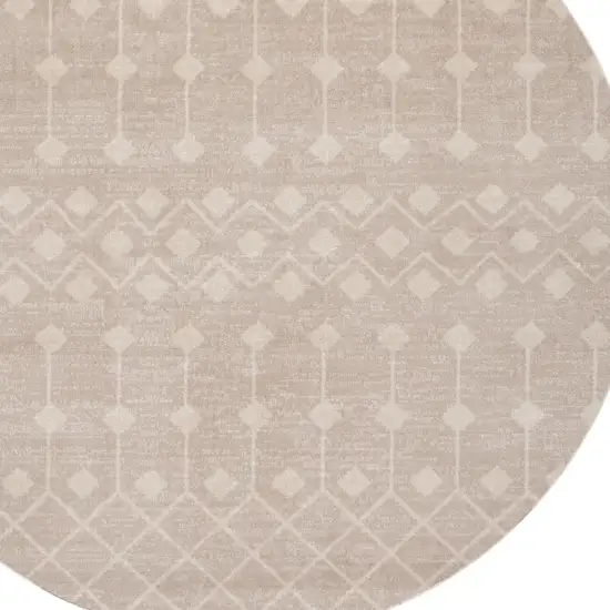 5' Beige Geometric Power Loom Round Rug Photo 6