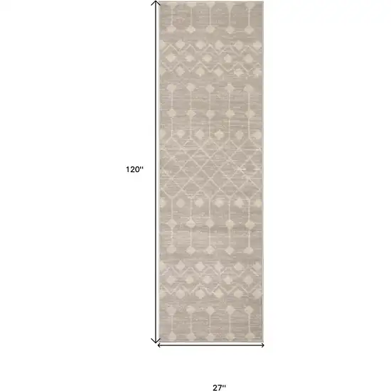 10' Beige Geometric Power Loom Runner Rug Photo 3