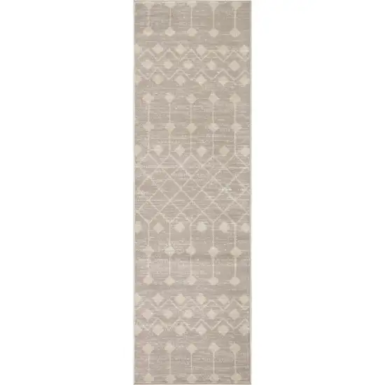 10' Beige Geometric Power Loom Runner Rug Photo 4