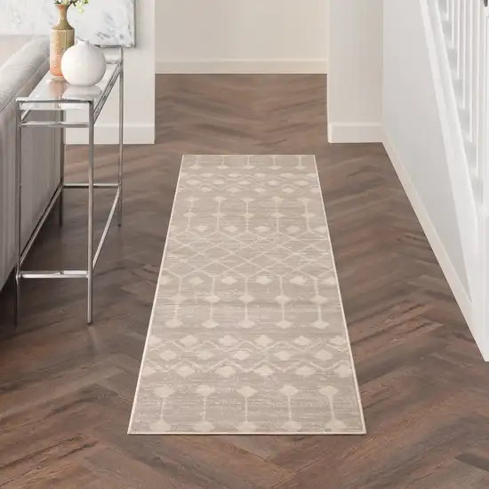 10' Beige Geometric Power Loom Runner Rug Photo 7