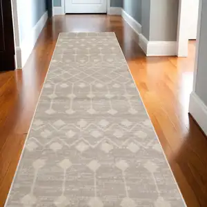 Photo of 10' Beige Geometric Power Loom Runner Rug