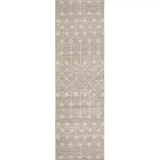 10' Beige Geometric Power Loom Runner Rug Photo 2