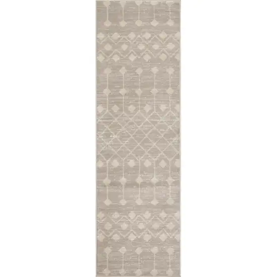 12' Beige Geometric Power Loom Runner Rug Photo 2