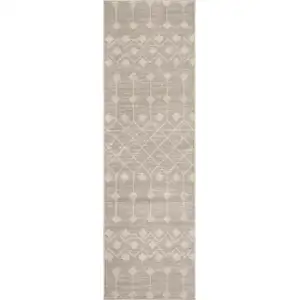 Photo of 12' Beige Geometric Power Loom Runner Rug