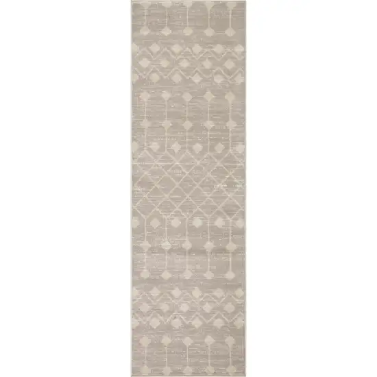 12' Beige Geometric Power Loom Runner Rug Photo 4