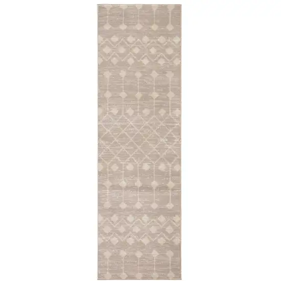 6' Beige Geometric Power Loom Runner Rug Photo 1