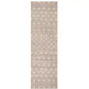 Photo of 6' Beige Geometric Power Loom Runner Rug