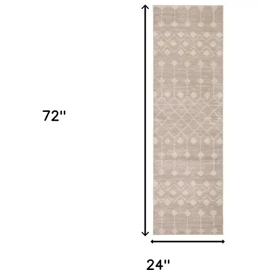 6' Beige Geometric Power Loom Runner Rug Photo 6