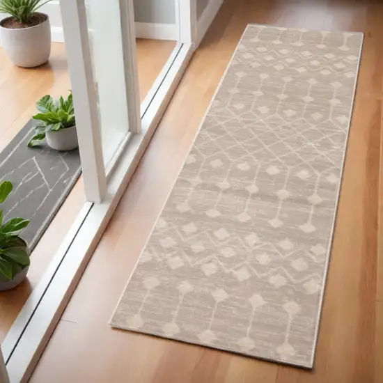 6' Beige Geometric Power Loom Runner Rug Photo 2