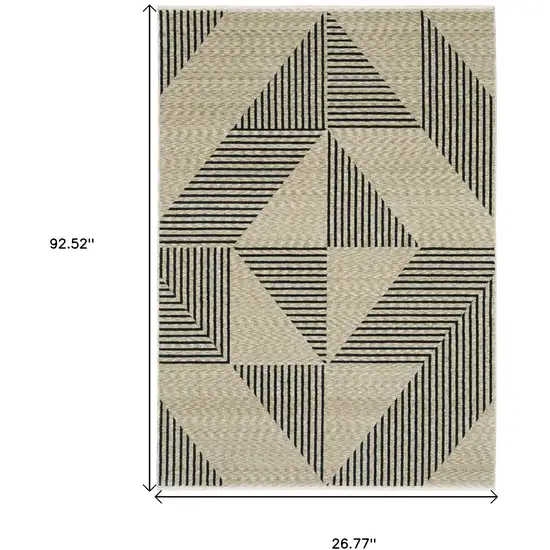 8' Beige Geometric Runner Rug With Fringe Photo 3