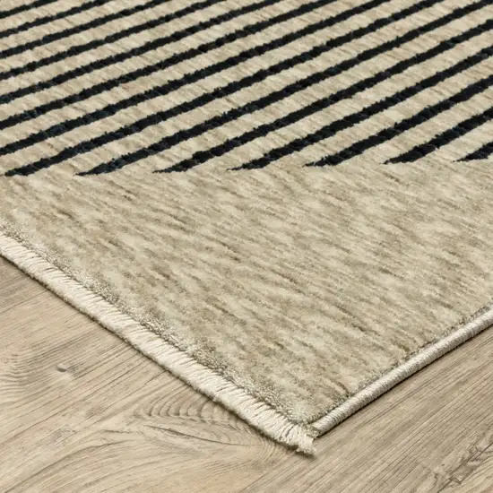 8' Beige Geometric Runner Rug With Fringe Photo 6