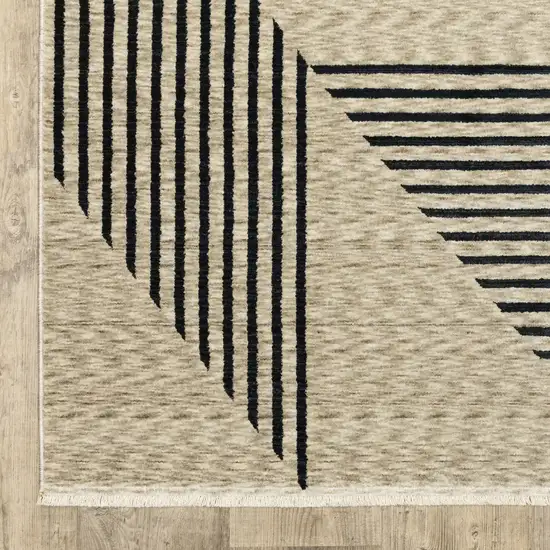 8' Beige Geometric Runner Rug With Fringe Photo 8