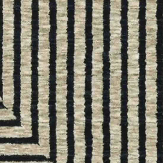 8' Beige Geometric Runner Rug With Fringe Photo 4