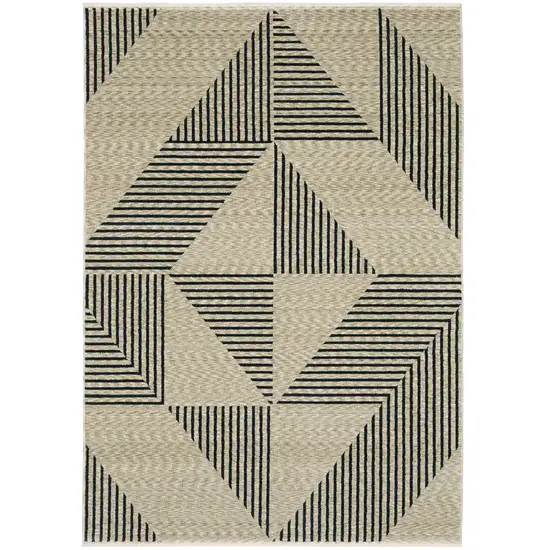 8' Beige Geometric Runner Rug With Fringe Photo 2