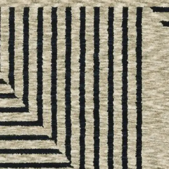 8' Beige Geometric Runner Rug With Fringe Photo 5