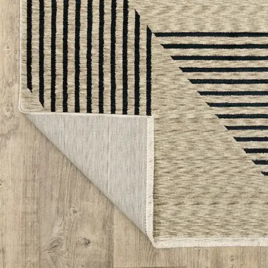 8' Beige Geometric Runner Rug With Fringe Photo 7