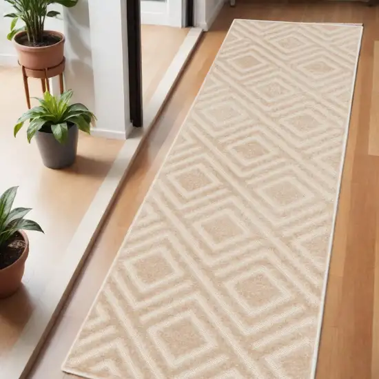 6' Beige Geometric Runner Rug Photo 2