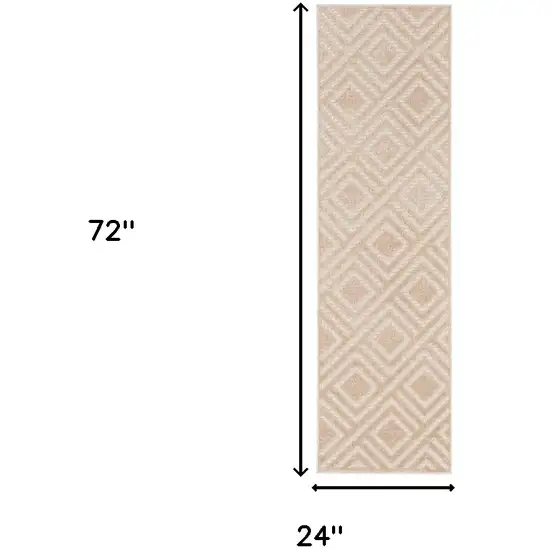 6' Beige Geometric Runner Rug Photo 9