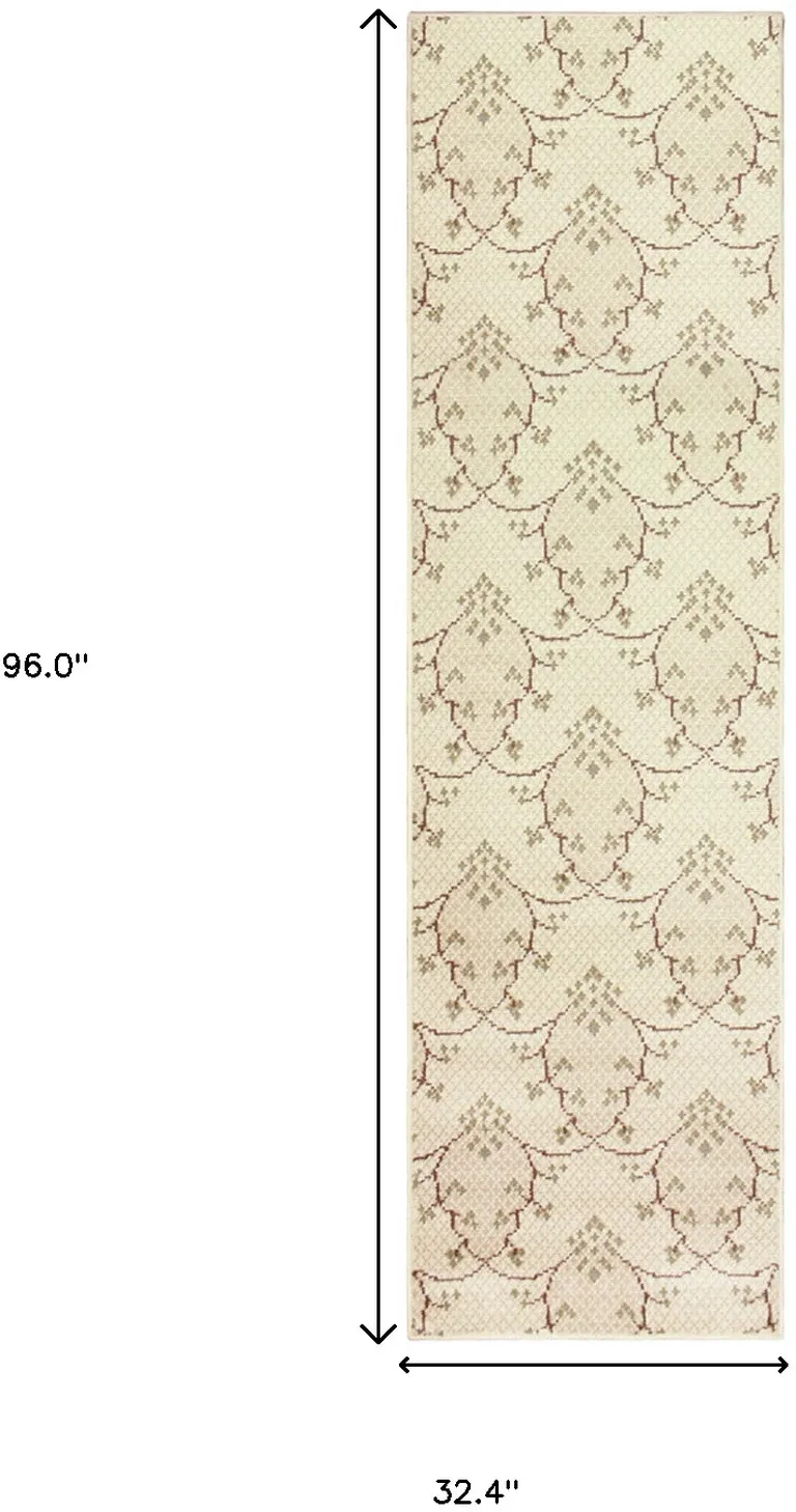 8' Beige Green And Brown Floral Vine Stain Resistant Runner Rug Photo 4