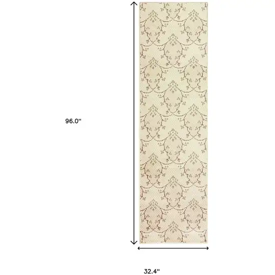 8' Beige Green And Brown Floral Vine Stain Resistant Runner Rug Photo 4