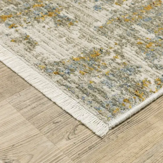 8' Beige Grey Gold Blue Rust And Teal Abstract Power Loom Runner Rug With Fringe Photo 7