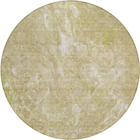 8' Beige Ivory And Artichoke Green Round Abstract Washable Indoor Outdoor Area Rug Photo 2