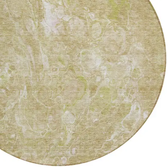 8' Beige Ivory And Artichoke Green Round Abstract Washable Indoor Outdoor Area Rug Photo 5