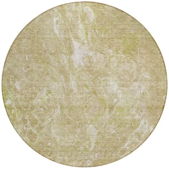 8' Beige Ivory And Artichoke Green Round Abstract Washable Indoor Outdoor Area Rug Photo 6