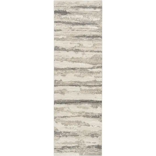 8' Beige Ivory and Gray Abstract Non Skid Runner Rug Photo 2