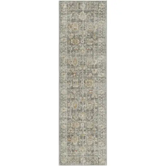 8' Beige Ivory and Gray Oriental Power Loom Distressed Runner Rug With Fringe Photo 1