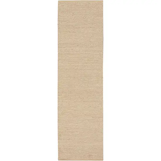 10' Beige Jute Hand Woven Runner Rug Photo 4