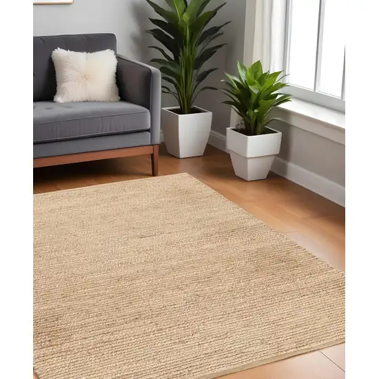 4' Beige Jute Hand Woven Square Rug Photo 1