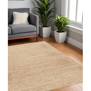 Photo of 5' Beige Jute Hand Woven Square Rug