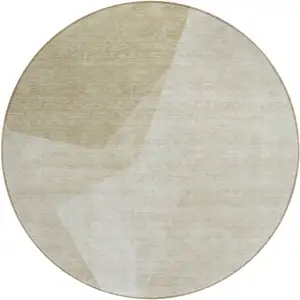 Photo of 8' Beige Khaki And Taupe Round Abstract Washable Indoor Outdoor Area Rug