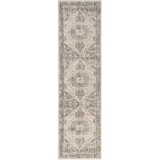 10' Beige Medallion Power Loom Runner Rug Photo 1