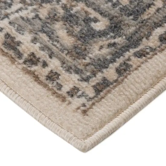 10' Beige Medallion Power Loom Runner Rug Photo 3