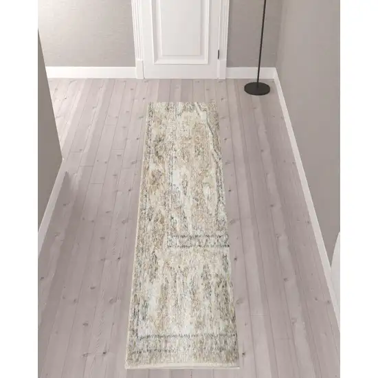 10' Beige Oriental Power Loom Washable Runner Rug Photo 2