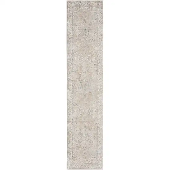 10' Beige Oriental Power Loom Washable Runner Rug Photo 3