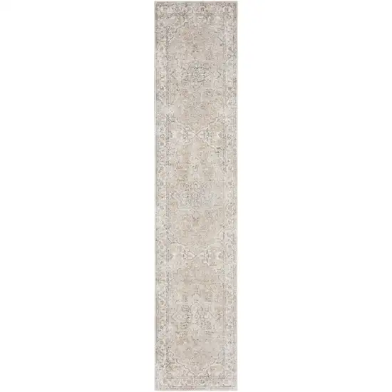 10' Beige Oriental Power Loom Washable Runner Rug Photo 1