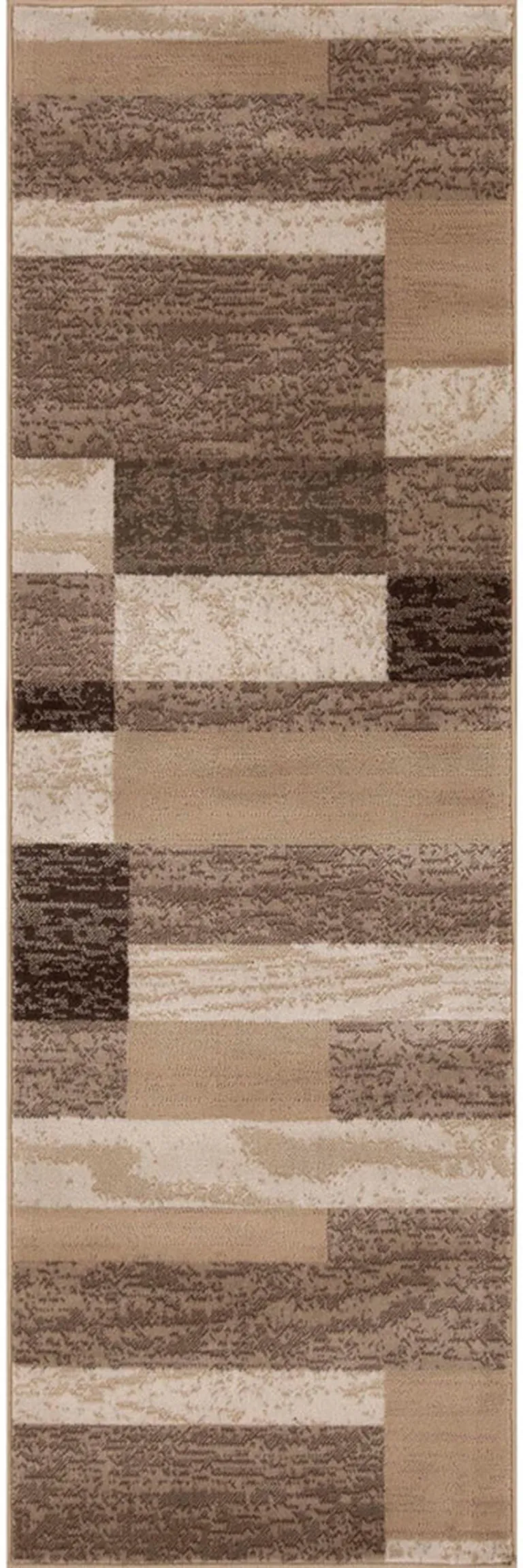 8' Beige Patchwork Power Loom Stain Resistant Runner Rug Photo 1