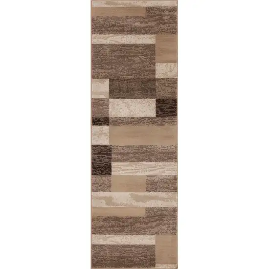 8' Beige Patchwork Power Loom Stain Resistant Runner Rug Photo 1