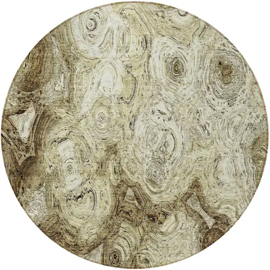 8' Beige Round Abstract Washable Indoor Outdoor Area Rug Photo 5