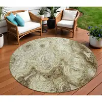 Photo of 8' Beige Round Abstract Washable Indoor Outdoor Area Rug