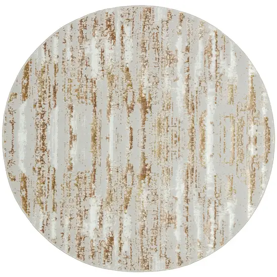 4' Beige Round Abstract Washable Non Skid Area Rug With Fringe Photo 2