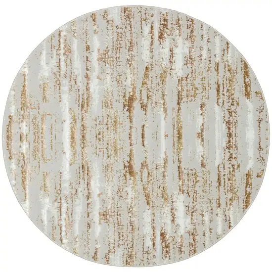 4' Beige Round Abstract Washable Non Skid Area Rug With Fringe Photo 7