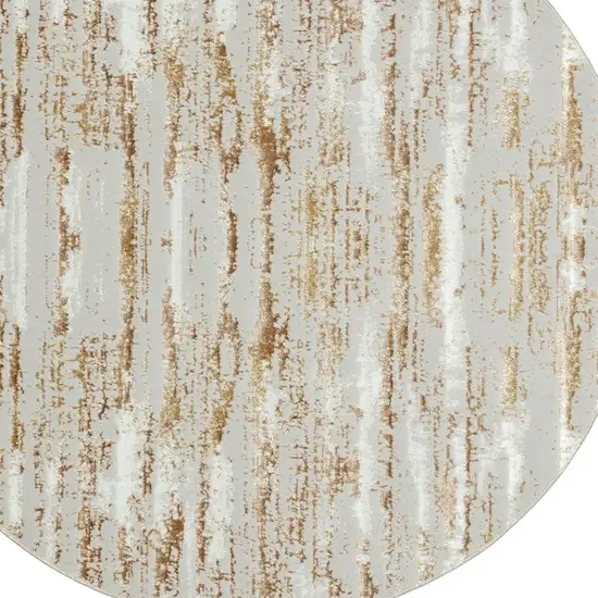 4' Beige Round Abstract Washable Non Skid Area Rug With Fringe Photo 6