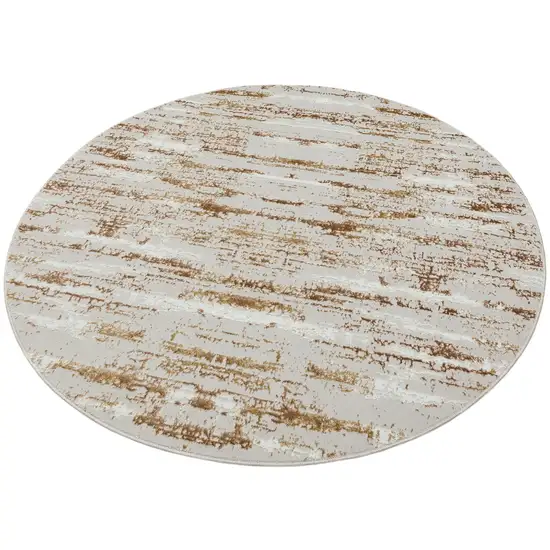 4' Beige Round Abstract Washable Non Skid Area Rug With Fringe Photo 3